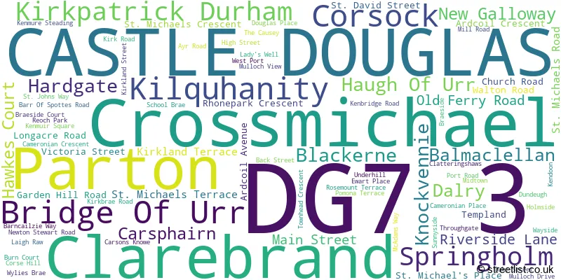 A word cloud for the DG7 3 postcode